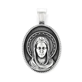 Vintage silver Virgin Mary oval medallion pendant with holy stars and oxidized relief finish - Virgin Mary Praying Style (KP119860-MI)
