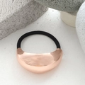 Elegant rose gold metal ponytail cuff with black high-elastic hair tie for women - Large Oval Rose Gold