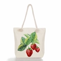 Detailed texture of canvas tote bag with woven rope handles and strawberry print - Fresh Strawberry Print (ms0641)