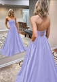 Abito da sera lilla in raso senza spalline con lacci sulla schiena e comode tasche - US 12(L) / Lavanda