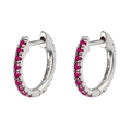 Silver 14K gold plated hoop earrings with red zircon stones on a white background - JQH0063 Silver - Rows Zirconia Hoop Earrings