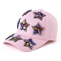 Rosa Baumwoll-Baseballkappe mit bunten Strass-Sternen auf Krone und Schirm - Rosa