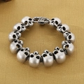 Pulsera de calaveras retro para hombre en plata antigua con tallado detallado tipo punk - Plata Antigua