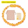 13cm Baltic golden amber bead bracelet for babies with authenticity certificate and linen pouch - 17cm / Golden Amber