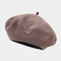 Detail showing taupe knitted beret with wavy stripe texture and top decorative loop - M (56-58cm) / Dark Khaki