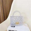 Transparent jelly bag with pearl handle and gold chain strap in diamond quilted PVC - Clear
