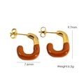 U-shaped stainless steel earrings in golden finish with orange enamel detail - Brown Orange (YTE2410500-7)