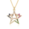 Collar hip hop dorado con colgante de estrella y circonitas de colores microengastadas - Estilo Estrella Arcoíris (F085)