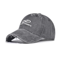 Vintage washed charcoal cotton baseball cap with distressed details and white embroidery - Black