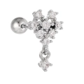 Silver geometric fishtail cartilage stud with white zircon flower cluster and dangling stone - EGD0982 Silver Tone - Flower Cluster Drop