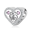 S925 Sterling Silber Herzanhänger mit rosa Steinen und Familiengravur für Armbänder - S925 Sterling Silber Familie Herz Charm