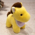 Niedliches gelbes Plüsch-Pony mit brauner Mähne und violettem Spitzen-Latz - 16cm Schlüsselanhänger / Gelb
