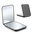Detail of black portable LED makeup mirror showing open and closed folding states - Black