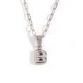 Minimalist silver B initial pendant with stylish paperclip chain for women - Silver-B