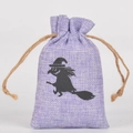 Purple burlap Halloween drawstring gift bag featuring a black witch silhouette pattern - Purple Witch / 10*15cm
