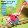 Giocattolo spingi bolle per bambini con ingranaggi rotanti in blu e rosso vivace - Primi passi trenino blu [Ricaricabile] Luci Musica