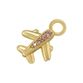 Detailed view of a gold airplane pendant featuring five delicate pink zircon accents - Gold Purple Zircon Airplane