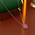 Rose gold plated four-leaf clover necklace with purple inlay and sparkling zircon stone - Purple Zirconia Flower