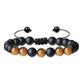 Adjustable hand-woven bracelet featuring natural tiger eye and black matte beads - Yellow Tiger Eye & Matte Stone