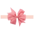 Pink grosgrain ribbon bow headband with elastic strap for babies and toddlers - Nude Pink