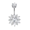 Silver belly button ring featuring sunflower design with marquise cut zircon stones - Style 1 Silver