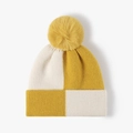 Gorro de punto con estampado de cuadros amarillo y beige con pompón suave - Talla única / Amarillo Jengibre Beige
