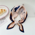 Pleated silk scarf in pink and navy blue geometric patterns for women - Camellia Three Leaves