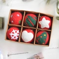 6-piece set of handmade Christmas felt balls with snowflakes and trees in a kraft gift box - Heart Star 6Pcs Set Diameter 5cm
