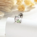 Silver barbell earring with clear four-prong cubic zirconia stone for cartilage piercing - Light Pink Green (Single)
