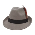 Chapeau fedora classique en laine gris clair avec ruban noir et décoration en plume - Gris