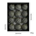 Set of 12 dark grey Christmas balls with gold patterns in a black display gift box - 8cm 12Pcs/Box / Antique Black
