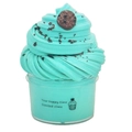 Teal scented butter slime in a jar with a chocolate cookie and crumbs on top - Dark Green Cookie