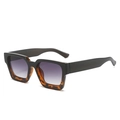Retro thick-frame square sunglasses with black and tortoiseshell color blocking - Regular / Black Leopard Frame Gradient Grey Lens