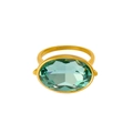 Elegant gold-tone cocktail ring featuring a large oval green sapphire gemstone in bezel setting - |ck746 Size 9