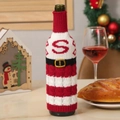 Christmas knitted wine bottle cover with red and white stripes and letter S design - Letter S