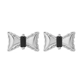 Elegant S925 silver bow stud earrings featuring a rectangular black crystal center - White Gold
