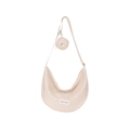 Large beige crescent messenger bag with matching round coin purse and adjustable strap - White