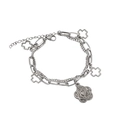 Bracelet double couche en acier titane argenté avec breloques camélia et trèfle - Style Camélia (409) / Acier