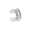 Macro shot of silver three-layer ear cuff with pave-set white cubic zirconia stones - Three-layer Inlaid Zirconia Style