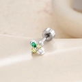 Delicate silver four-leaf clover stud earring with multi-color cubic zirconia stones - Green White (Single)