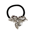 Punk Silber-Haargummi mit metallischen Blattverzierungen und schwarzem Band - Silber Blume