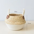 Two-tone woven basket with handles, white and natural seagrass, 18cm by 21cm size - Small / Corn Husk + Straw Basket / White
