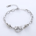 Elegant stainless steel butterfly bracelet with pave set crystals and beaded chain - Silver Bracelet