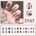 D167 Kunstnägel in Dunkelrotbraun und Creme mit 3D-Schleifen und Leopardenmuster-Design - Rotbraun Creme Leopard Schleife (D167)