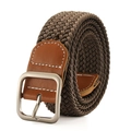 Elastic woven belt in dark brown featuring a square silver matte metal buckle - Flaxen