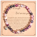Pink zebra stone bead bracelet with silver heart charm and inspirational gift card - Purple Striped Agate With Card Style