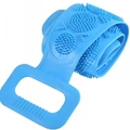 Bright blue silicone back scrubber with dual handles and exfoliating bristles for bathing - OPP Bag / 120g / 70cm / Blue