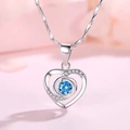 S925 silver heart necklace featuring a light blue round zircon stone with diamond accents - Classic Silver Heart Blue Zirconia Pendant + O-Chain