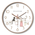 12-inch silent wall clock with rose gold frame and romantic cartoon cat illustration - 12 Inch Dial B (Rose Gold Frame)