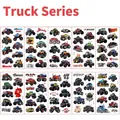 Macro view of 10 waterproof monster truck cartoon tattoo sticker sheets for children - Truck Series